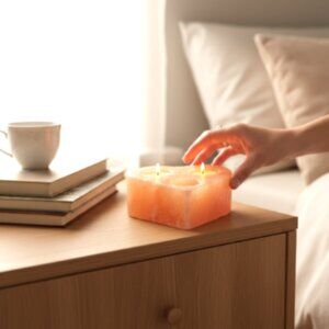 NWT Himalayan Salt Candle Holder Heart Shaped 3 Hole Tealight Natural Pink